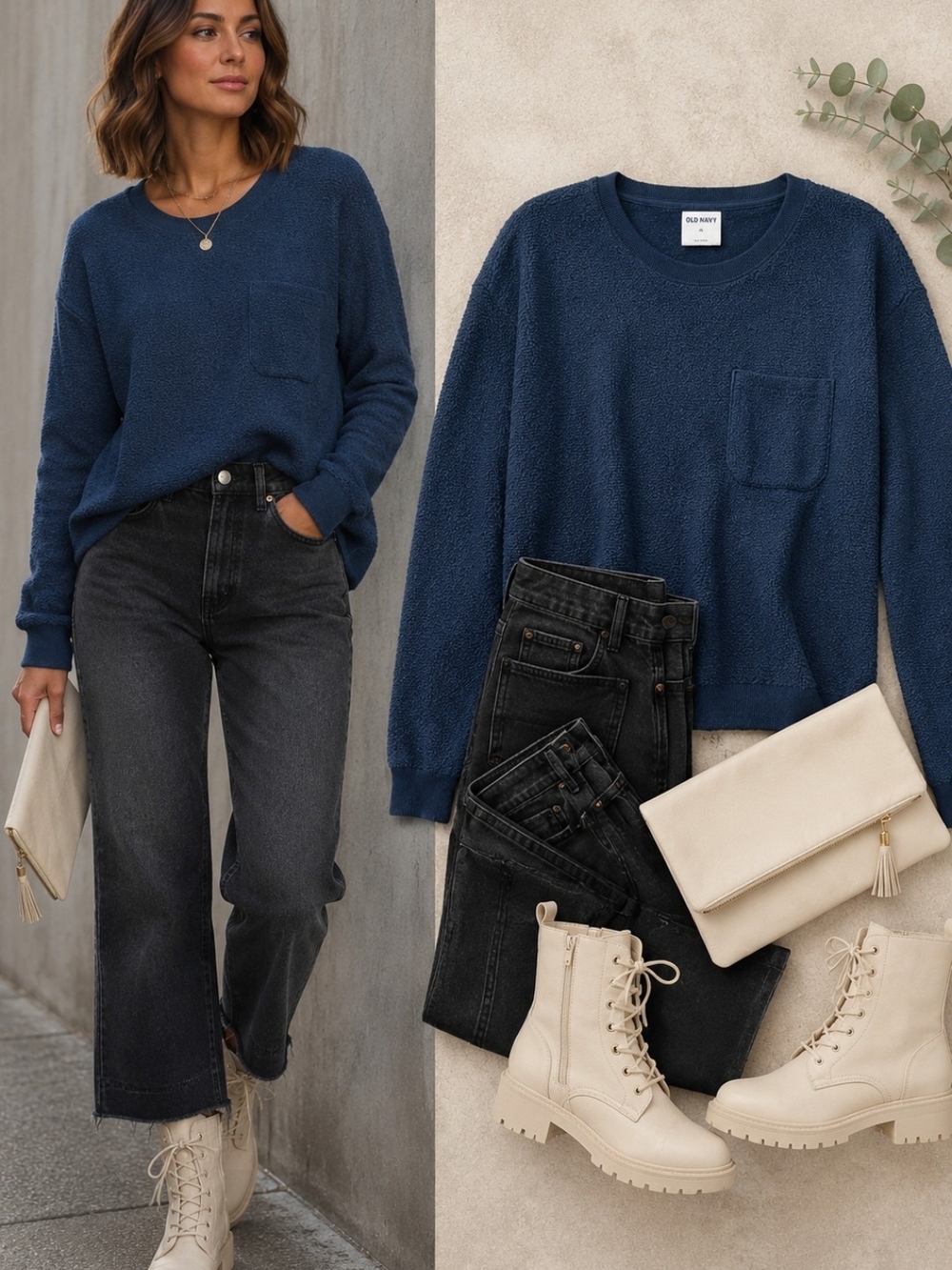 Cozy Plush Pocket Crewneck Pullover Sweater Blue Teal Oversized XL